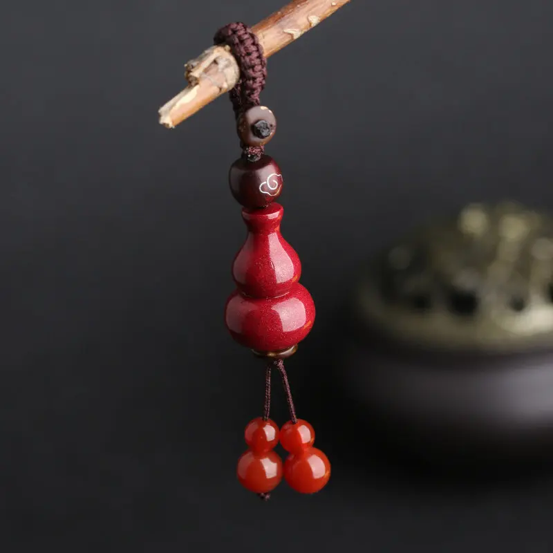 

2026 Year of the Horse Red & Purple Gold Cinnabar Gourd Keychain/Phone Chain Chinese Zodiac Lucky Gifts