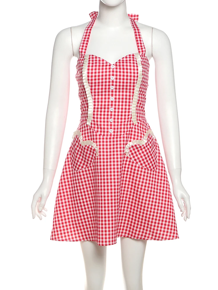 Sisterlinda Zomer Release Junior Mode Vrije tijd Sexy High Street Mini-jurk K25D69119 Meisje Vierkante Slanke Decolleté Backless Rok