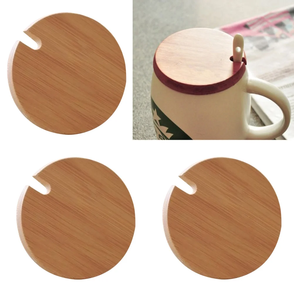 

6pcs Bamboo Cup Lids Natural Mug Covers Fine Polished Drink Cup Lids Ceramic Cup Cover for Women Men