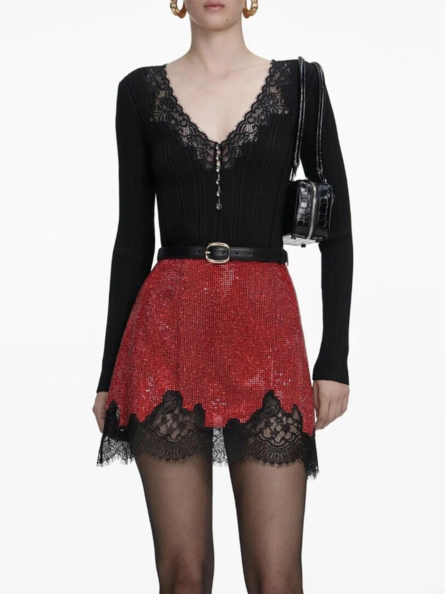 

Luxury Women's Knitted Lace V-Ne Sweater Top Winter Commute Sle Slim Fit Soft Medium Densi Long Sve Color