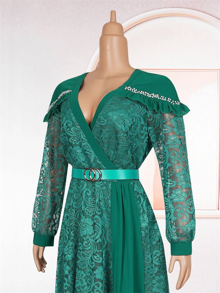 Abiti da sera per feste per le donne 2025 Abbigliamento africano Manica lunga in pizzo Maxi abiti Dubai Turchia Caftani Abiti Compleanno Abito da ballo