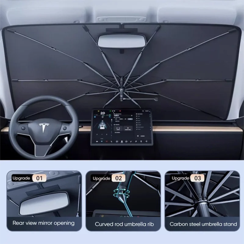TazerApex Car Sunshade UV Umbrella Windshield Heat Insulation Retractable Bend Pole Four Seasons Sun Protection Car Sunshade