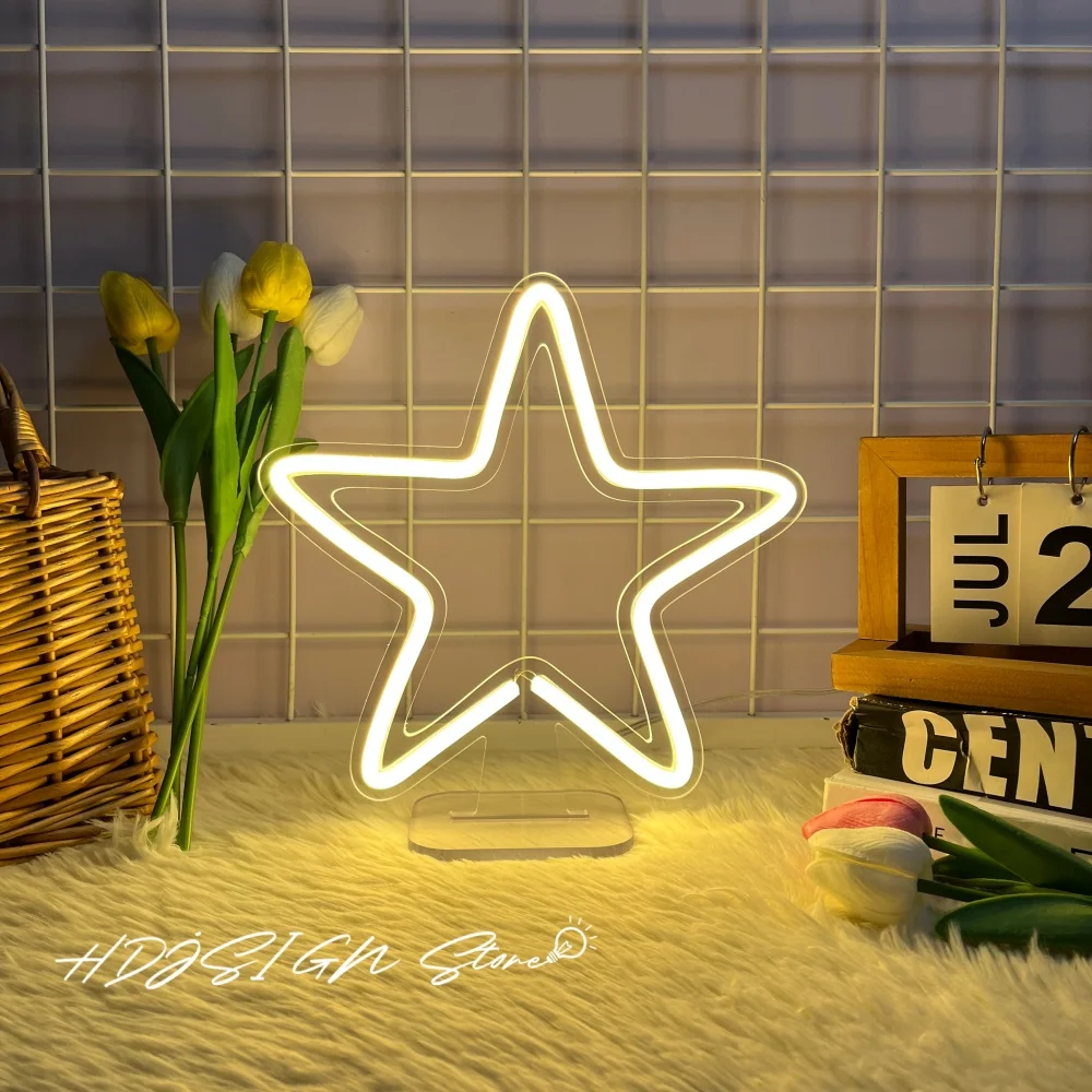 Star Neon Sign Led Lighting Night Light Decor Table Led Sign USB Led Neon Bedroom Home Room Decor Dream Led