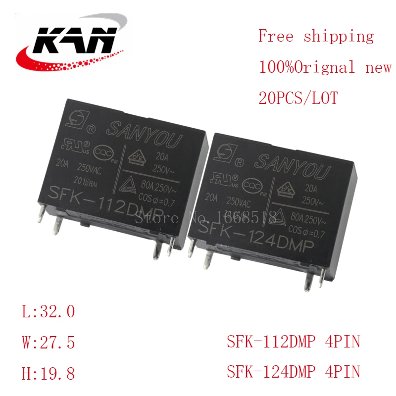 

Free shipping 20pcs relay SFK-112DMP SFK-124DMP 12VDC 24VDC 80A 250VAC 4PIN Original New