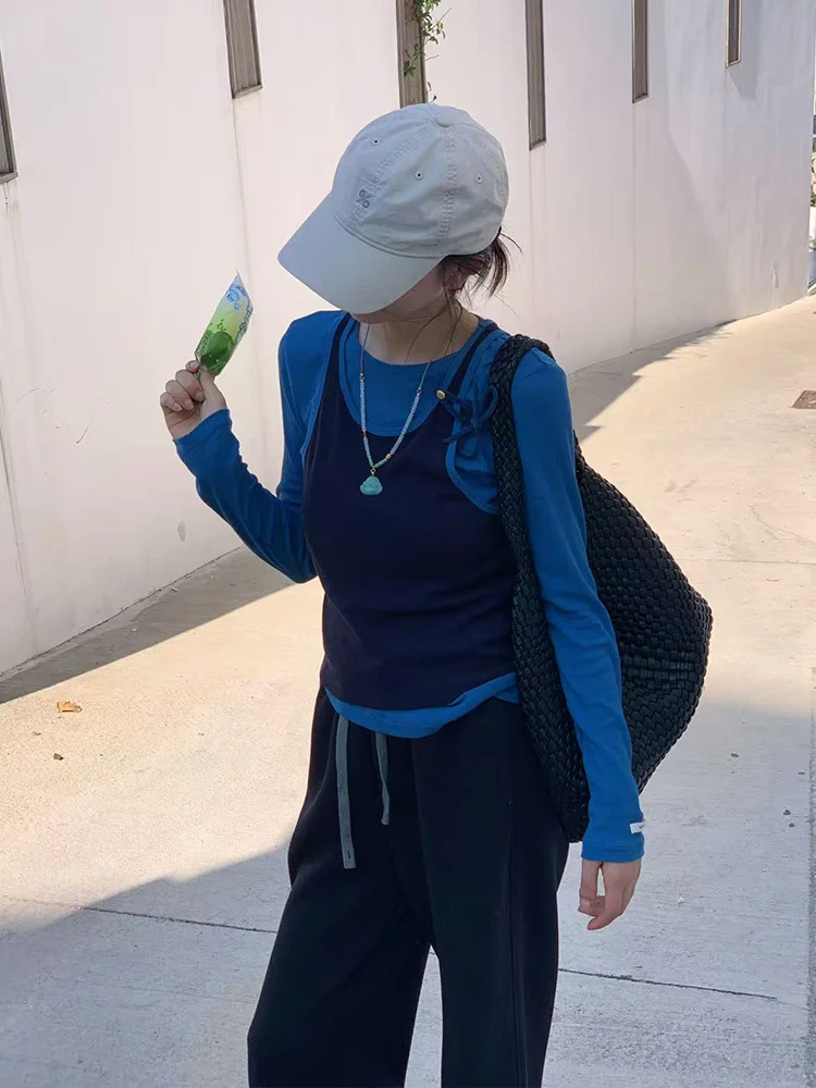 

Комплект OUDOEE: женский трикотажный костюм из хлопка для ранней весны, повседневный, из двух предметов, с круглым вырезом, для многослойного образа