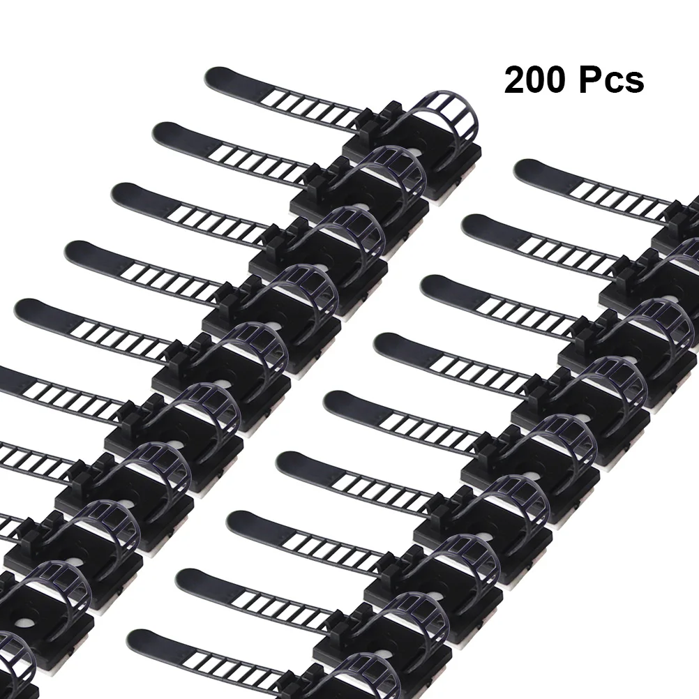 

200pcs Cable Ties Holder Adjustable Self Adhesive Wire Fixer Cord Management Clamps For Computer Network Cables Black
