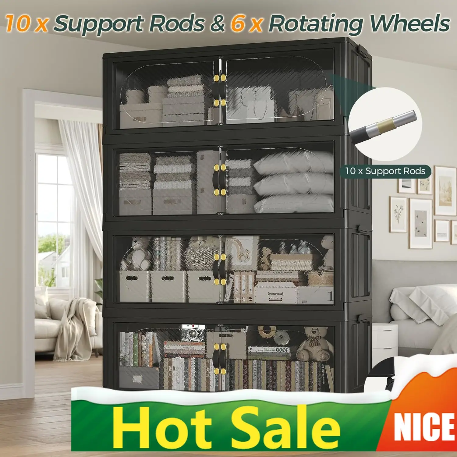 

320Gal/1280QT 4-Tiers Extra Large Stackable Storage Bins with Lid, Collapsible Cabinet Closet Organizer Plastic Container Box wi