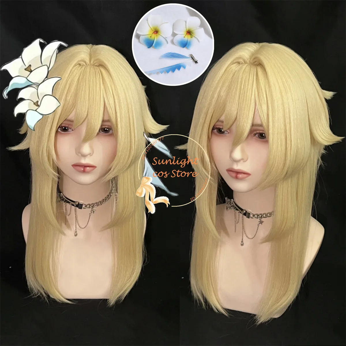 Game Traveler Lumine Cosplay Wig 50cm Mid Long Blonde Scalp Lumine Anime Cosplay Wigs Headwear Heat Resistant Synthetic Hair