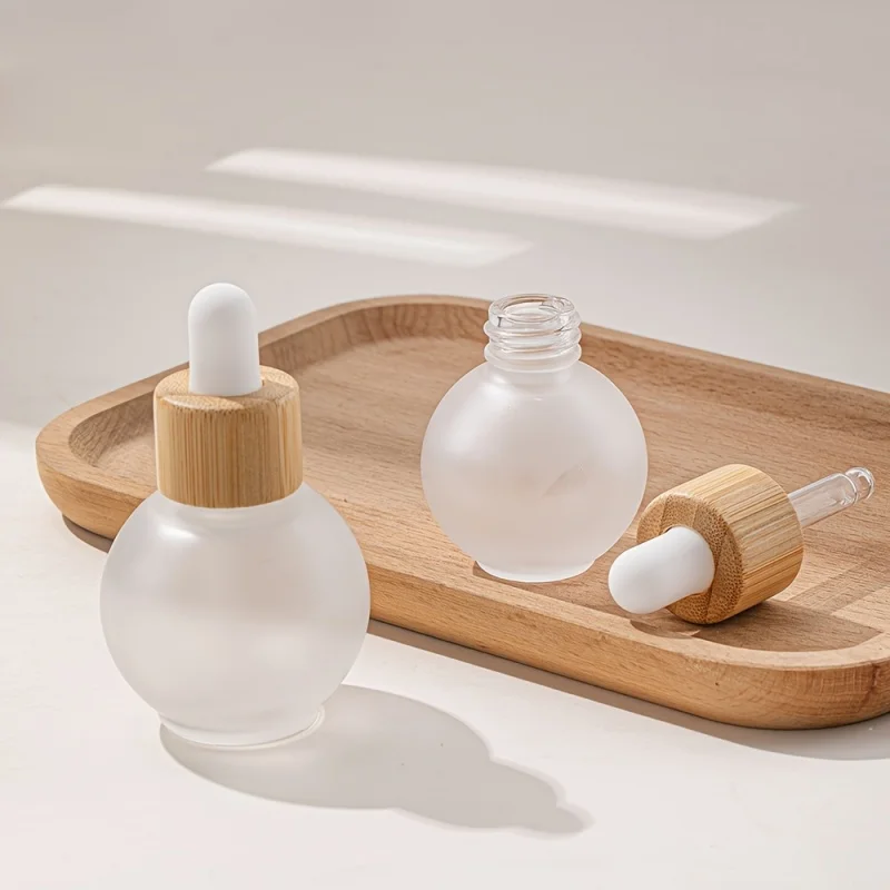 1PC 20ml Mini Dropper Bottles Glass Empty Essential Oil Aromatherapy Diffuser Bottles Natural Bamboo Wood Cap Bottles