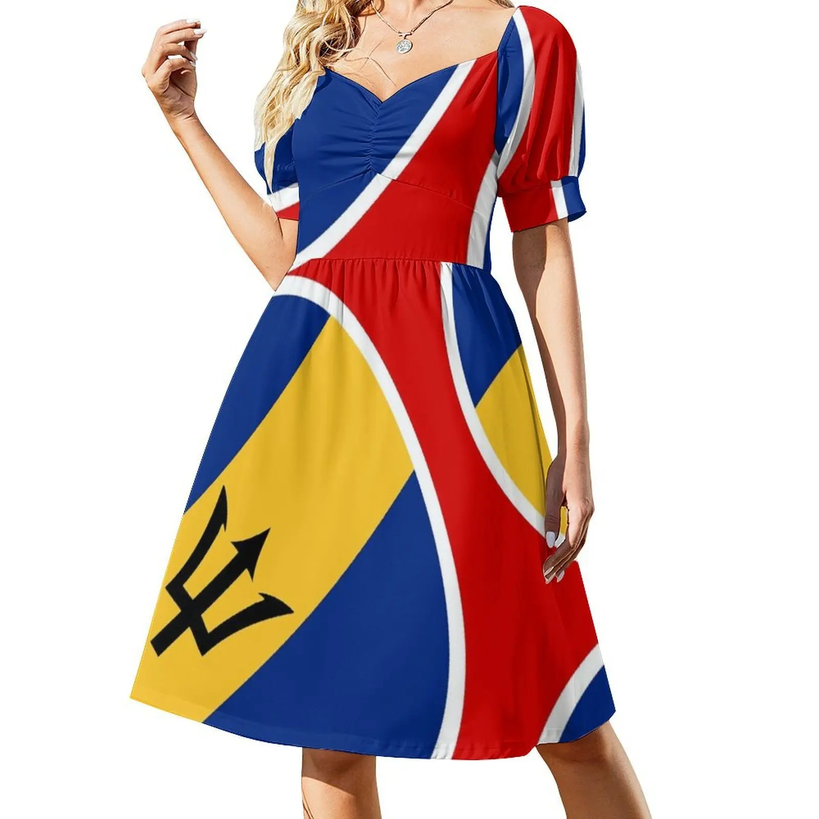 Barbados Flag Gifts Stickers & Products ( N ) Vintage Bohemian Dress Puff Sleeve Or Sleeveless Options For Women Dress Barbados