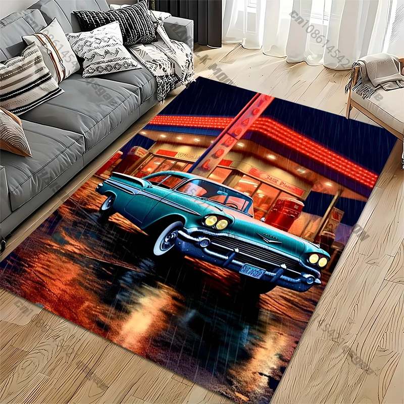

Retro Cars Carpet for Living Room Game Rugs Soft Floor Cartoon Rugs Bathroom Rug Mat Yoga Mat Коврик Moderne Home Dekoration