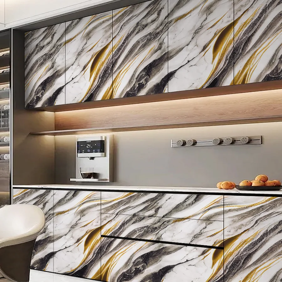 Black Gold Marble Pattern PVC Wallpaper Anti Oil Sticker for Home Decoration Background Wall PVC Self-adhesive Wallpaper