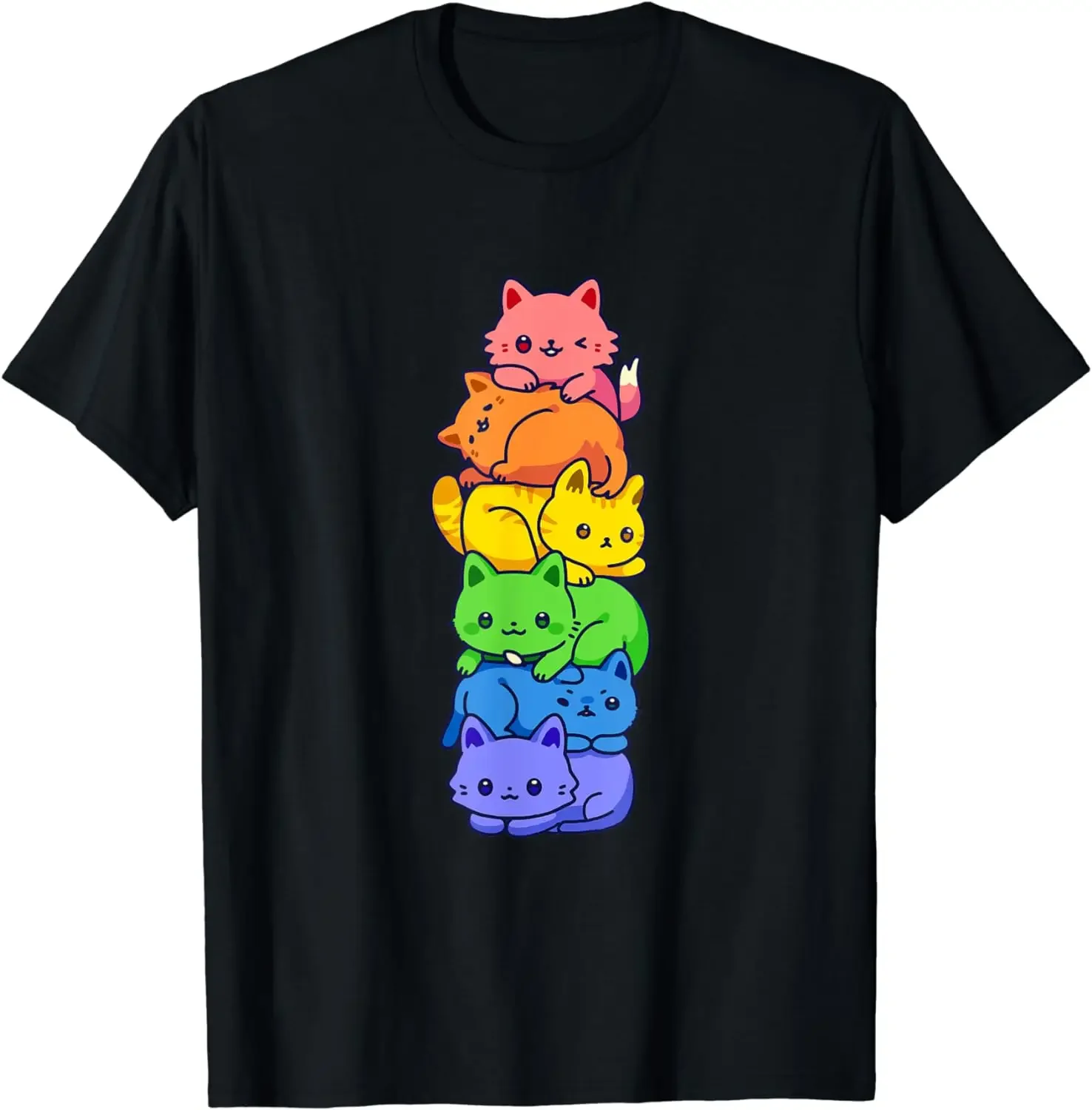 Gay Pride Cat LGBT Kawaii Cats Pile Cute Anime Rainbow Flag T-Shirt Y2k Top Women Clothes Tops Aesthetic Clothes Ropa Mujer