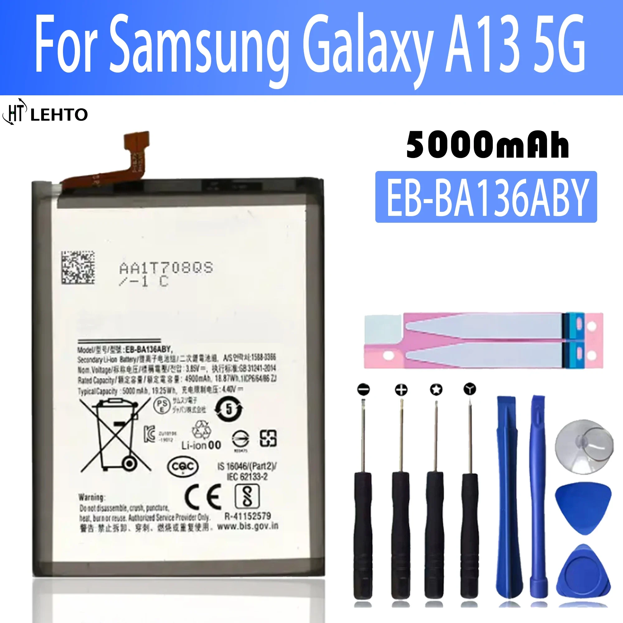 

high capacity Replacement Battery EB-BA136ABY For Samsung Galaxy A13 5G Mobile Phone Battery 4900mAh/5000mAh + Free Tool