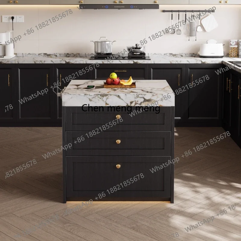 

Light French rock slab island cabinet single household small apartment movable open plan