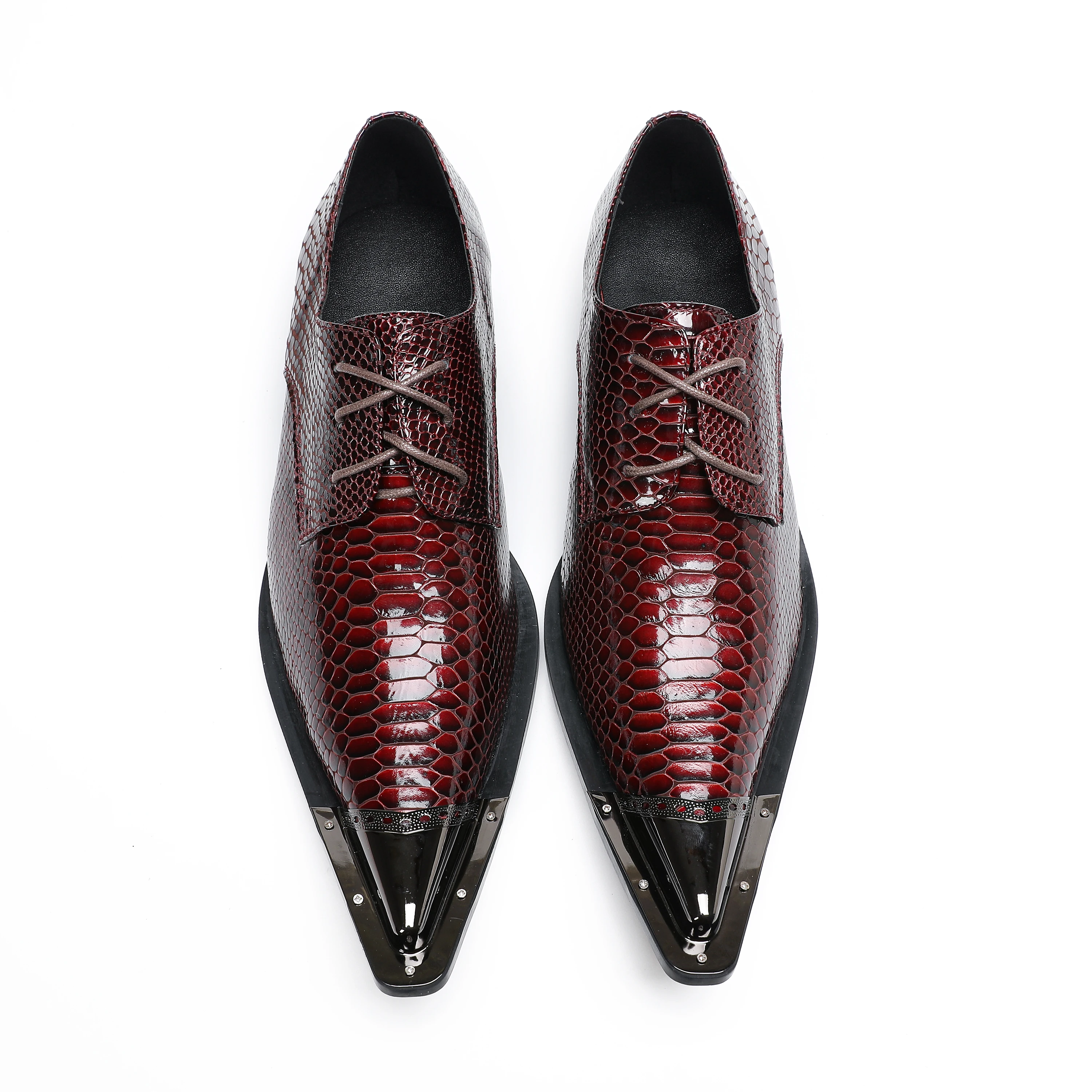 Handmade Red Men's Crocodile Leather Shoes Metal Pointy Toe Business Dress Suit Men Shoe Oxfords Flats Zapatos De Hombre