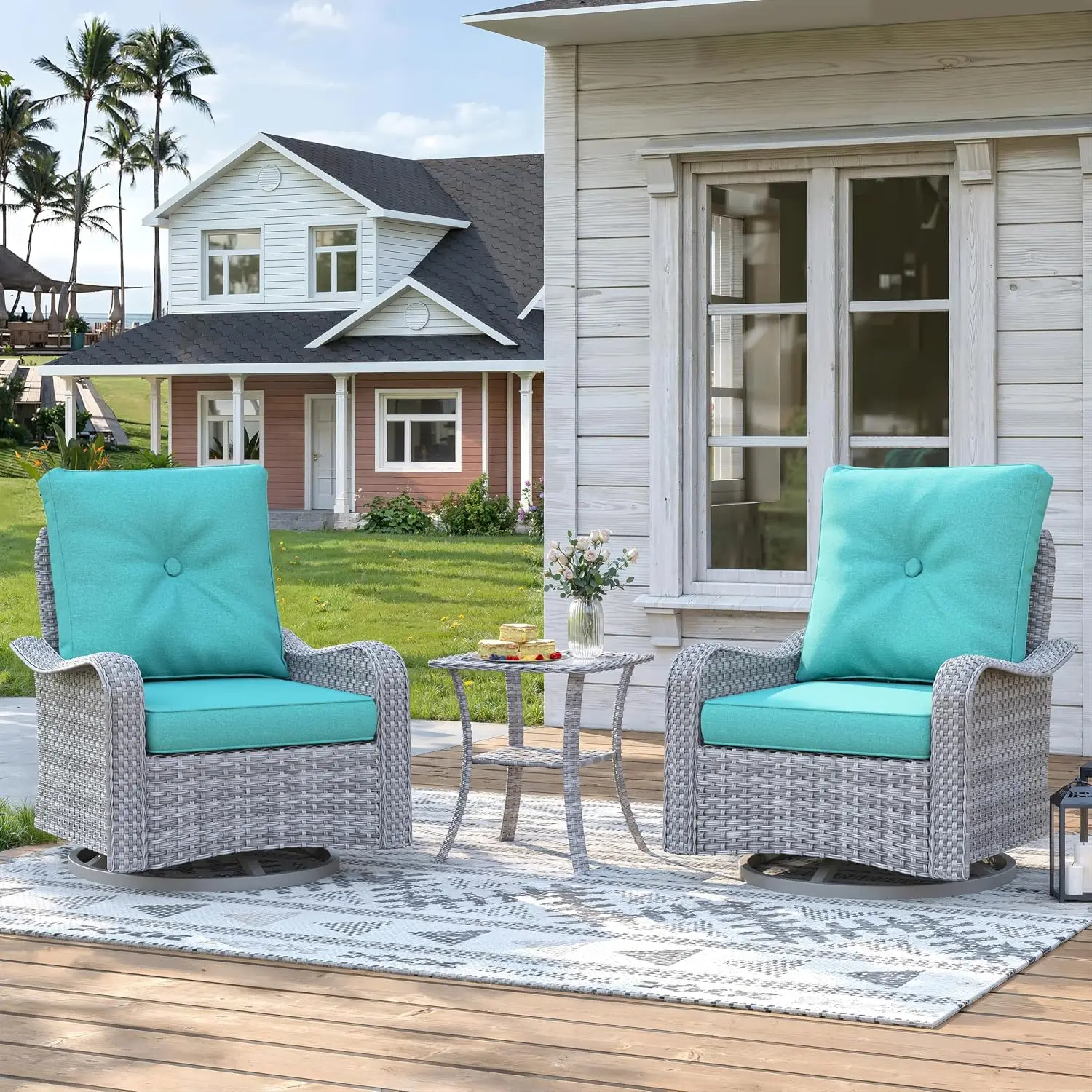 2-Seat Patio Swivel Rocking Chair Set 4