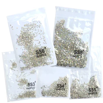 Top Glitter SS3-SS8 1440pcs Crystal AB goud 3D Niet Hotfix Plaksteen Strass Naaien & Stof Kledingstuk Nail Art Strass decoraties