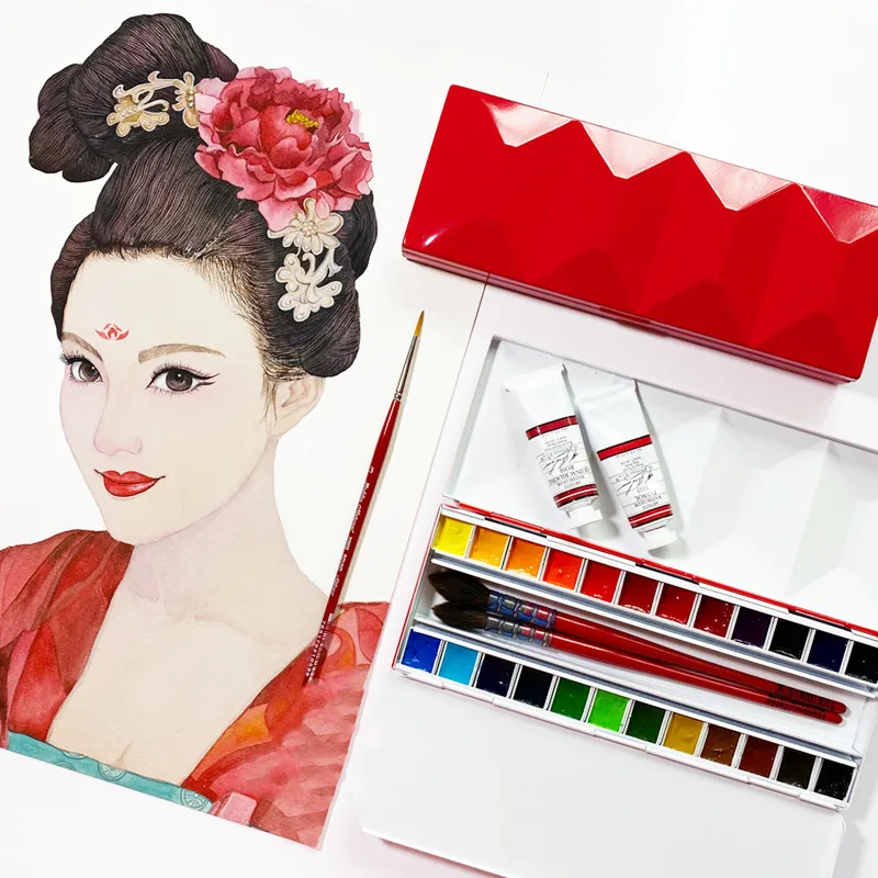 24 Grid Portable Art Paint Empty Box Heavy Enamel Dustproof Moisturizing Solid Watercolor Palette for Art Supplies Paint Pallet