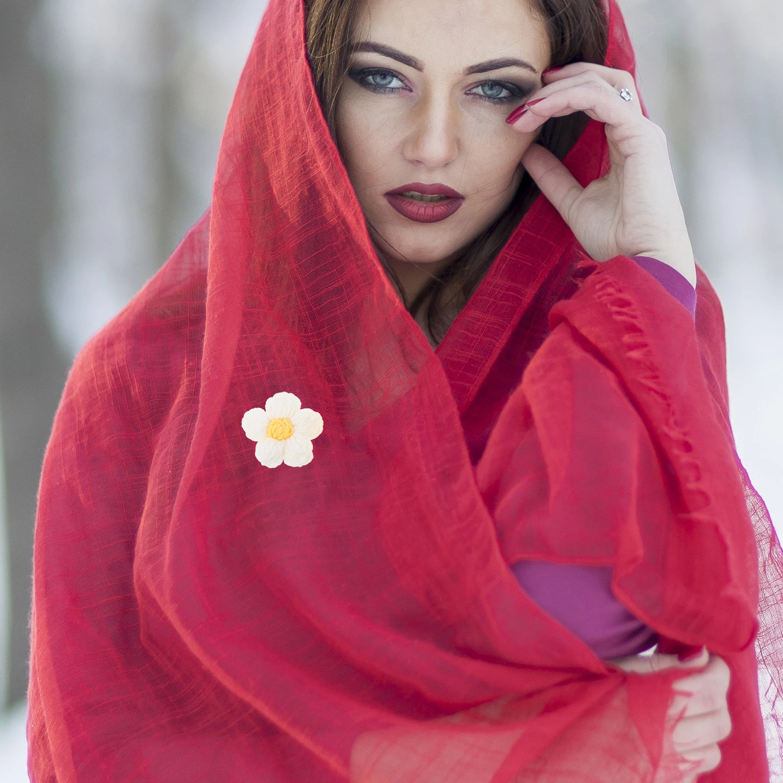 

4pcs Crocheted Floral Decor Hook Knitted Flower Accessories For Clothes Brooch Diy Garment Embellishment Bag Phone Cover