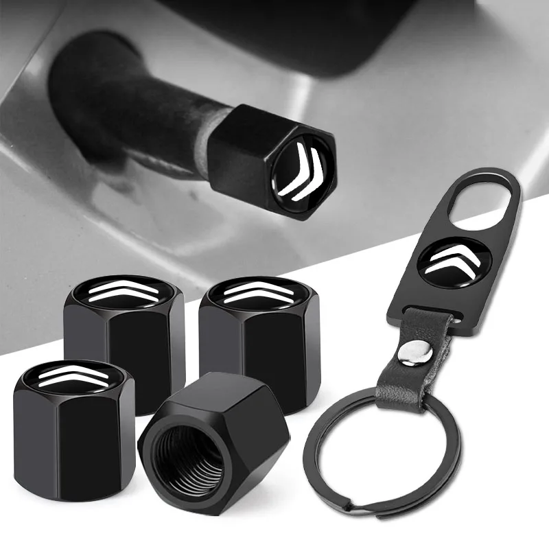 سيارة الإطارات صمام قبعات مع شارة السيارة كيرينغ المفاتيح اكسسوارات السيارات لسيتروين C1 C2 C3 C4 C5 C6 C8 C4L DS3 DS5