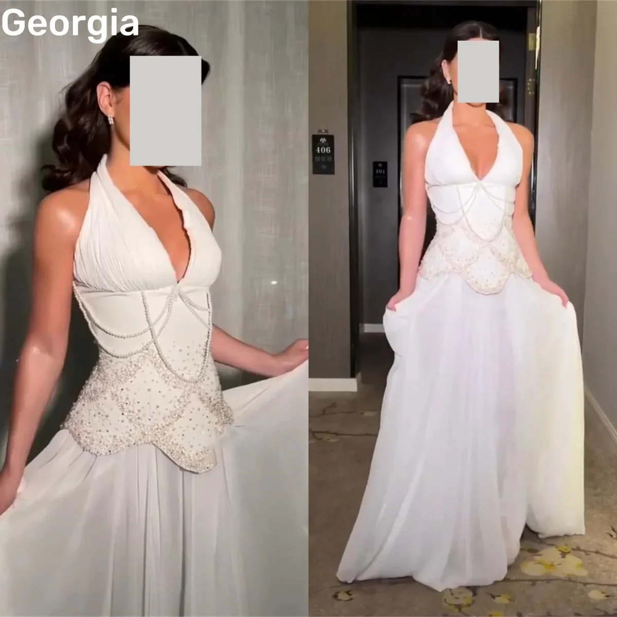 Beadings Customize A-Line Halter Elegant Party Dresses For Women Sleeveless Floor-Length Wedding Party Dress Zipper Up Wedding