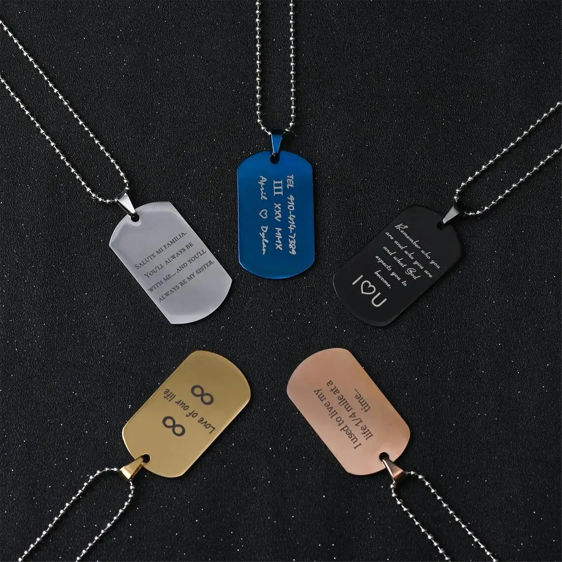 Personalized Military Dog Tags Custom name ID Tag Necklace Engraving Stainless Steel Plain Dog Tag Pendant Necklace 1.8mm Thick