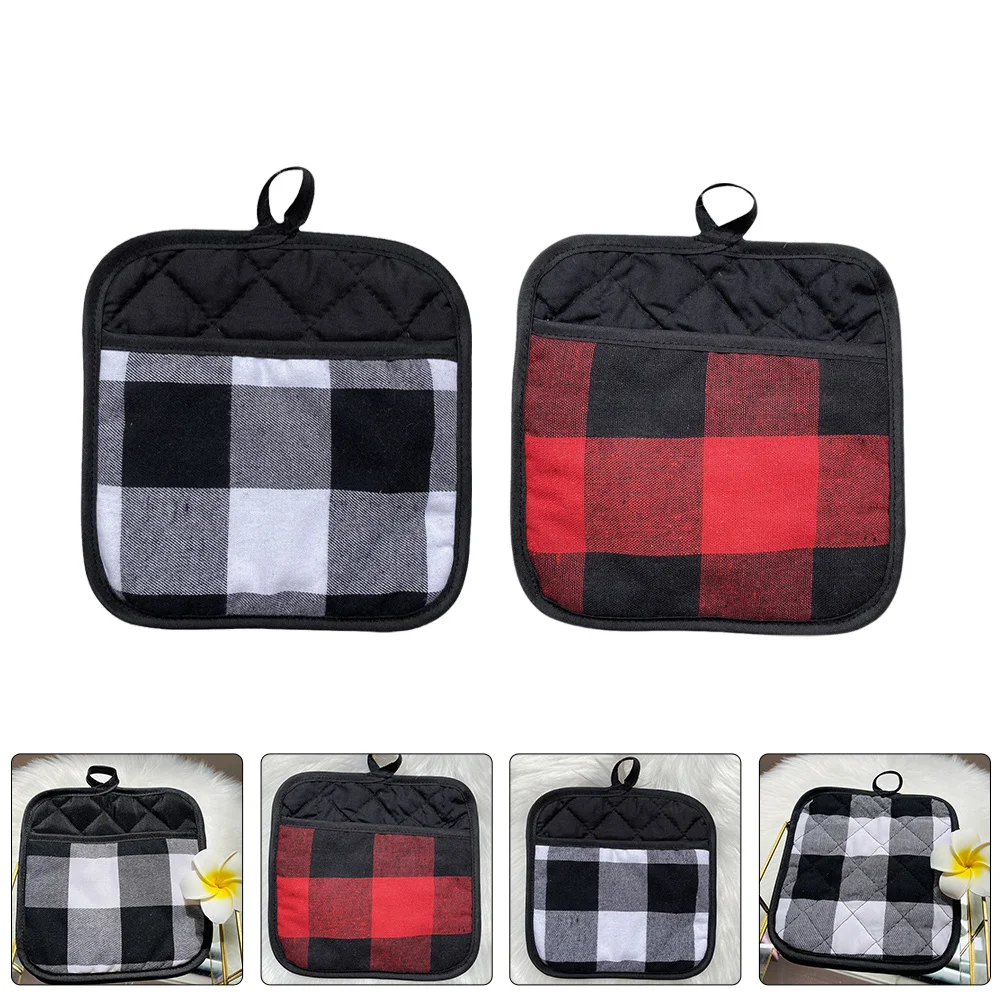 

4Pcs Square Oven Gloves Heat Resistant Pot Holders Kitchen Plaid Pattern Non-Slip Baking Gloves for Cooking Bbq Microwave