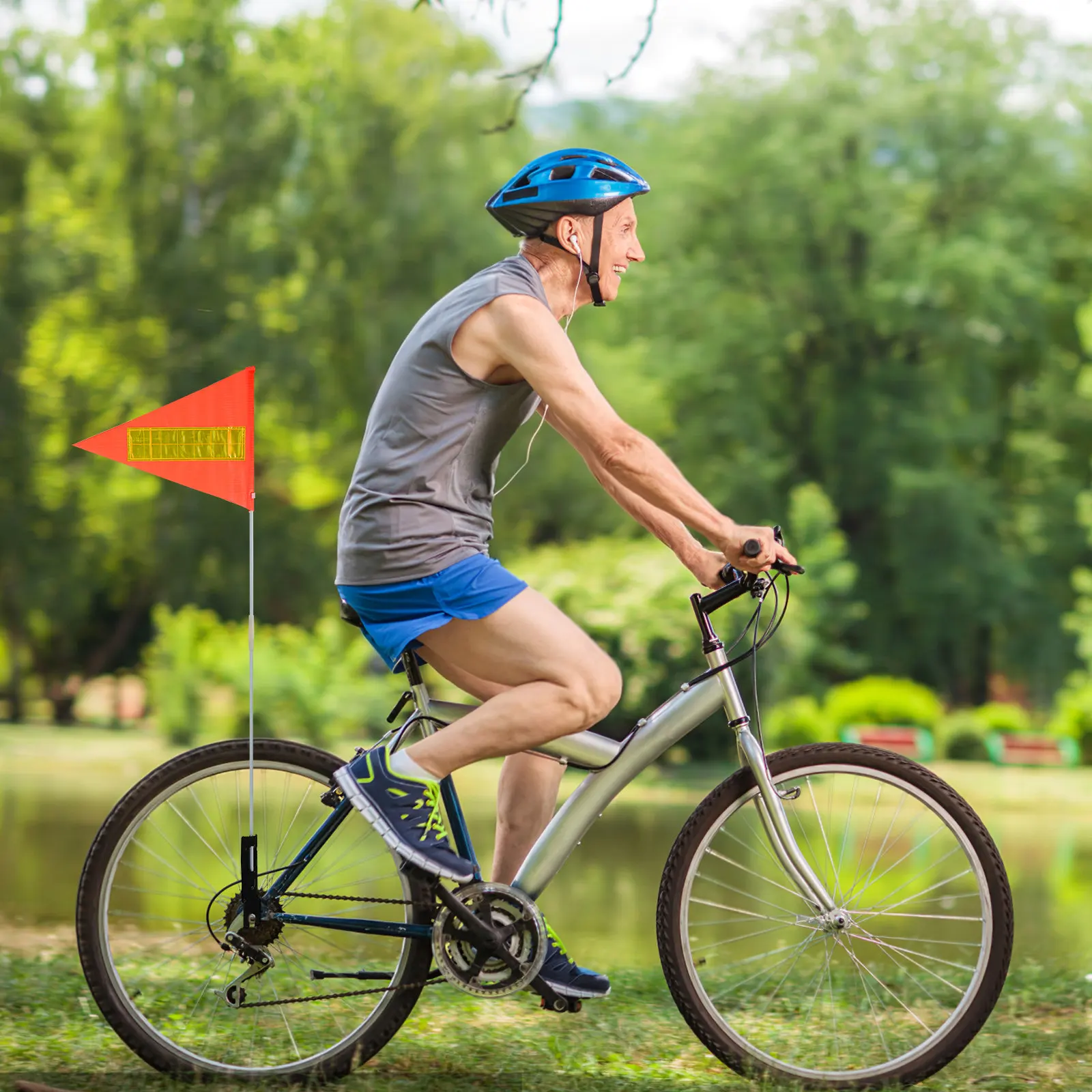 1Set Reflective Bicycle Safety Flag Telescopic Pole Outdoor Warning Flag for Bike Scooter Electric Bike Cycling Safety Accessory