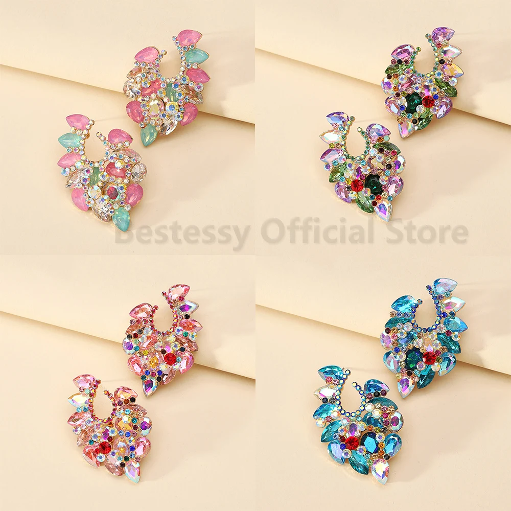 New Shiny Geometric Crystal Piercing Stud Earrings For Women Korean Fashion Luxury Original Charms Jewelry Statement Accessories image 4