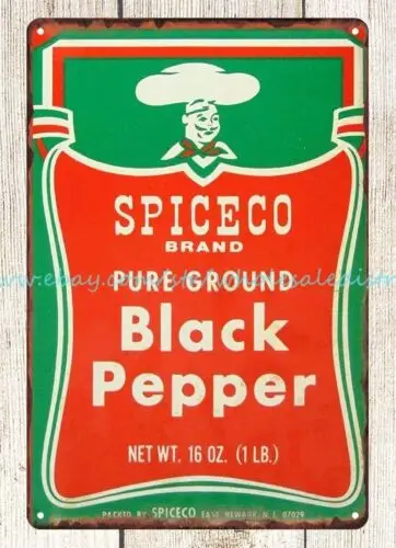 1960s SPICECO CHEF black PEPPER NEWARK NEW JERSEY metal tin sign walls of decor