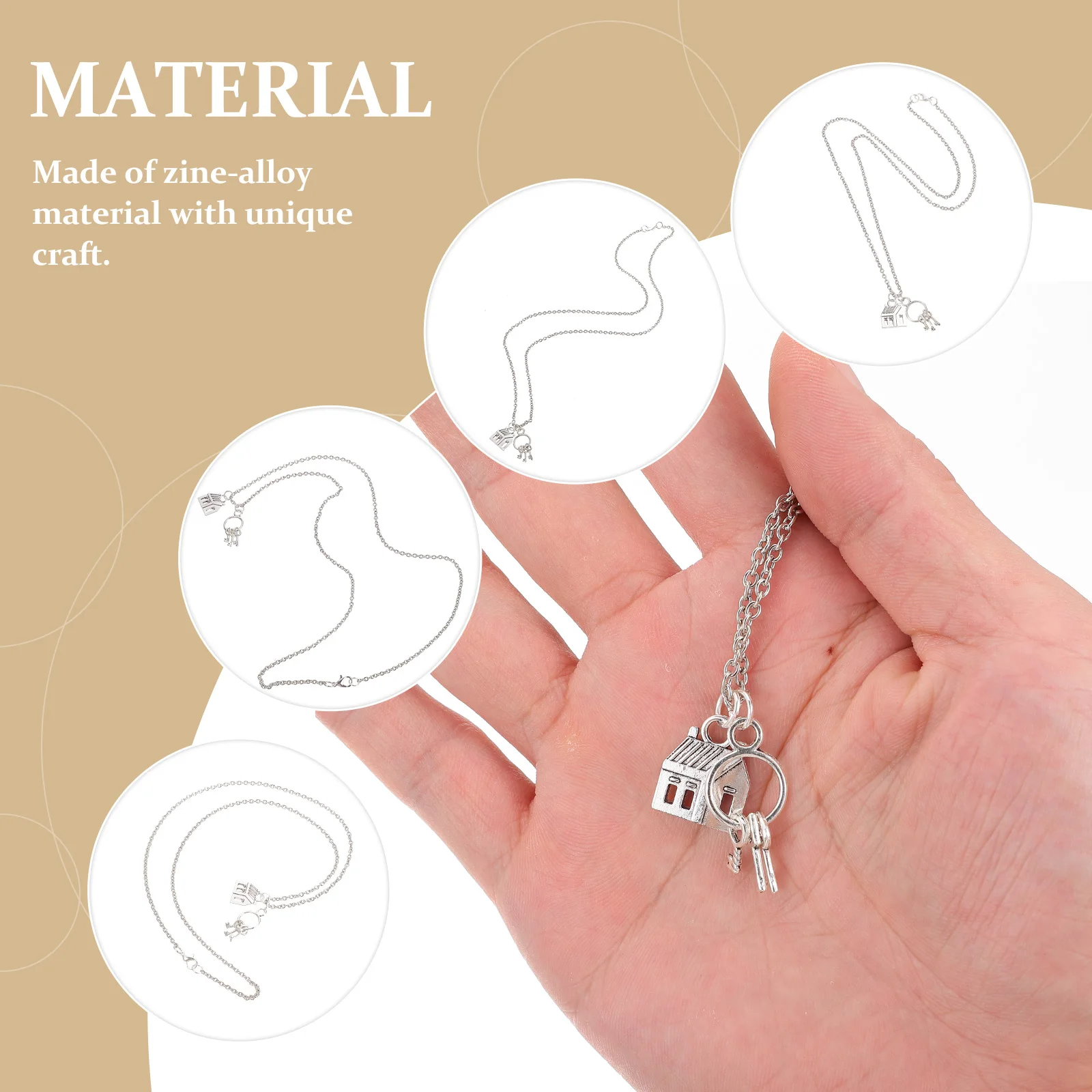 

2Pcs Zine alloy House Necklace Key Pendant Sweater Chains Skin Friendly Durable Gift Pendants Charm Jewelry