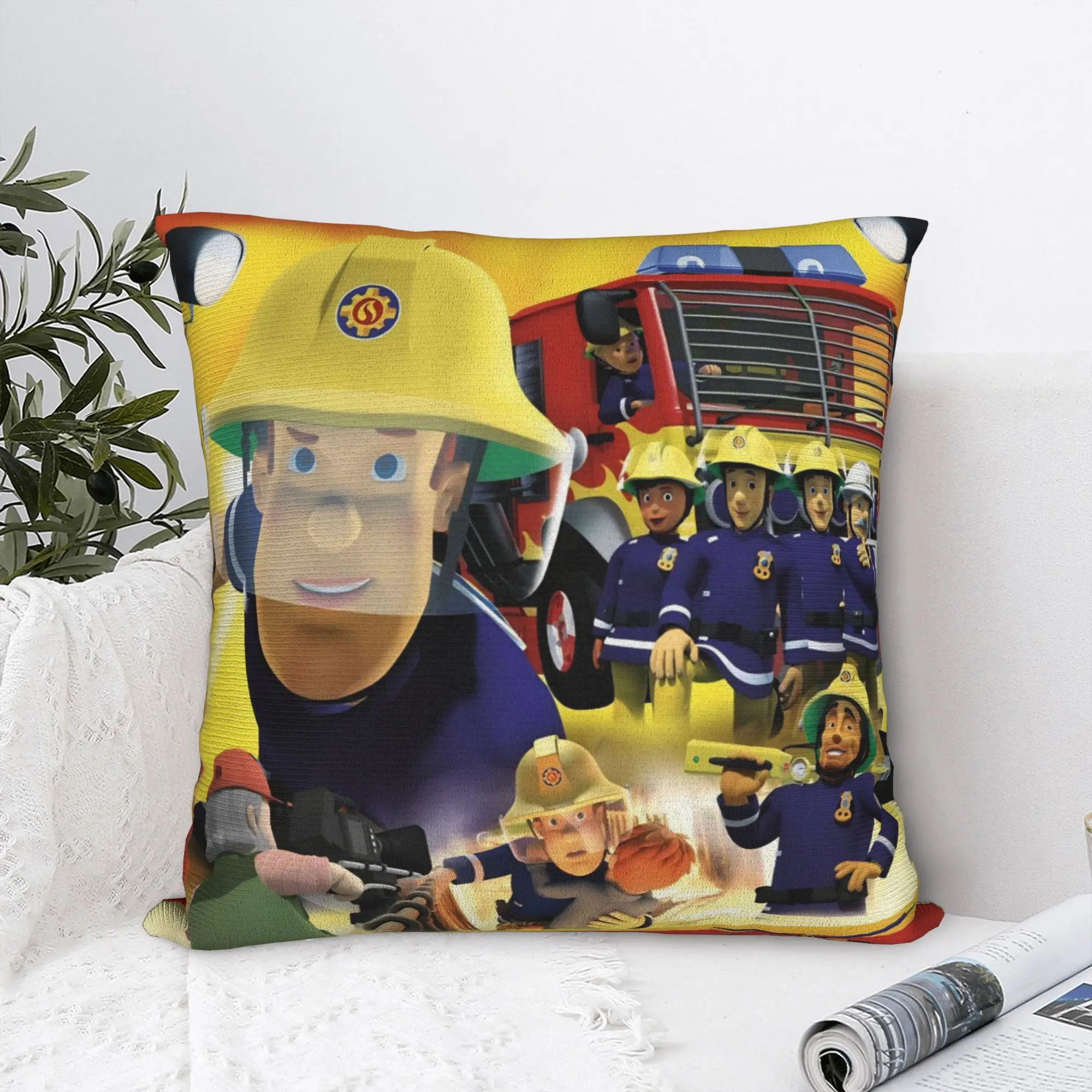 Fireman Sam Square Pillow Covers Polyester Sofa British Children Television Cushion Case Cool Decor Throw Pillow Case 45*45