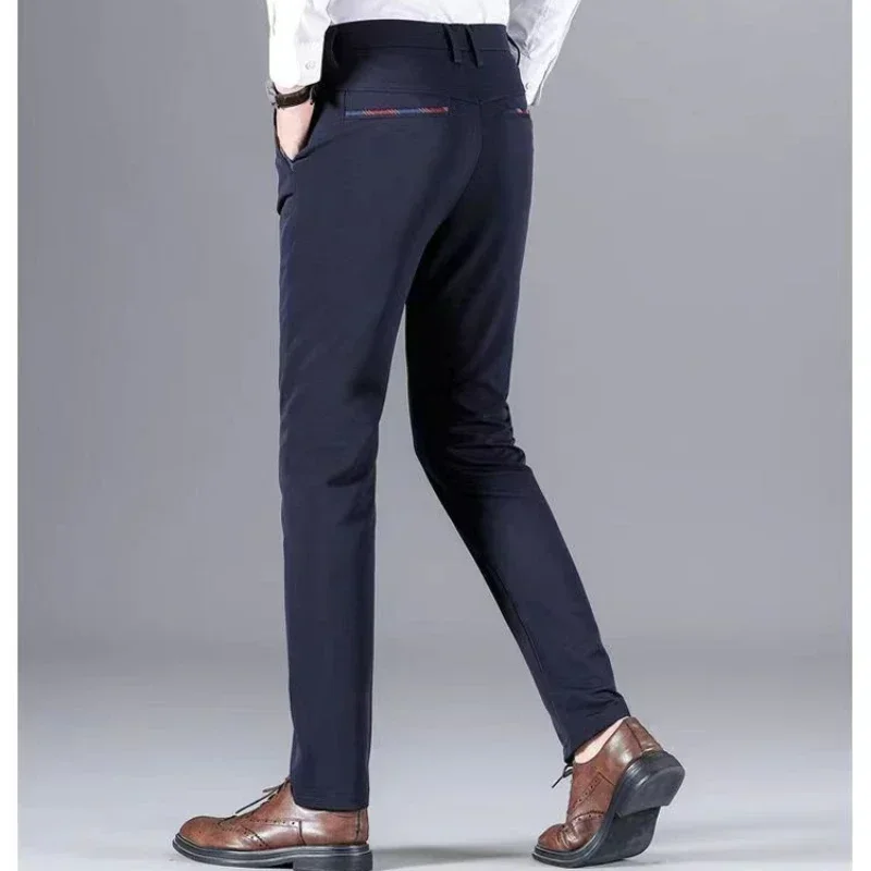 Stretch Business Formal Trousers Casual Suit Pants Straight Slim-Fit Men\'s Dress Pants Black Navy Blue Plus Size 40