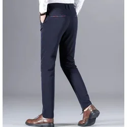 Stretch Business Formal Trousers Casual Suit Pants Straight Slim-Fit Men's Dress Pants Black Navy Blue Plus Size 40