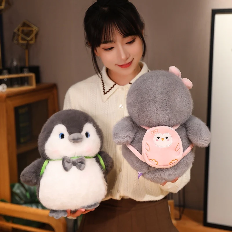 Kawaii delicado artesanal bebê pinguim série brinquedos de pelúcia macio fofo bonito pinguim boneca carregando mini mochila agradável presente