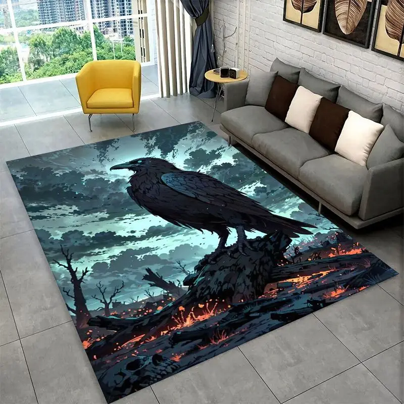 Gothic Raven Skull Crow Cartoon Large Area Rug Non-slip Durable Carpet for Bedroom Living Room Sofa Doormat Home Decor Floor Mat