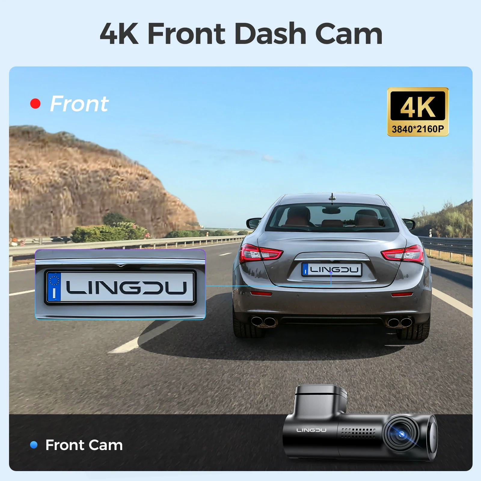 LINGDU 4K Dash Cam D500 Ultra HD cámara frontal para coche GPS incorporado registro coche DVR 24H Monitor de estacionamiento 150 ° Control por voz