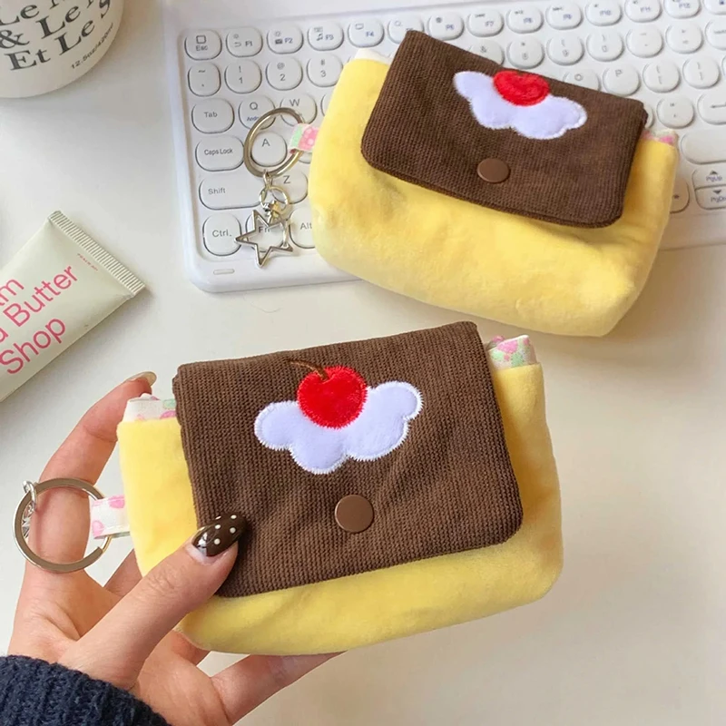 Cute Strawberry Pudding Embroidered Coin Purse Girls Cartoon Portable Plush Small Pouch Mini Exquisite Card Holder