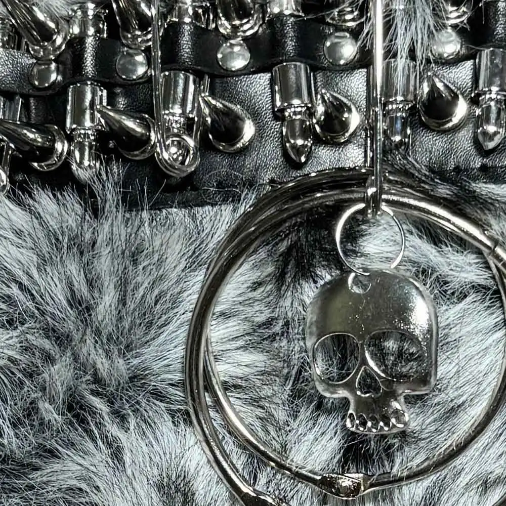Trendy Y2K Faux Fur Vegan Leather TOPS Emo Skull Kawaii DIY E-Girls Eco Grunge Punk Rock Studded Goth O Ring Hand Made Chain