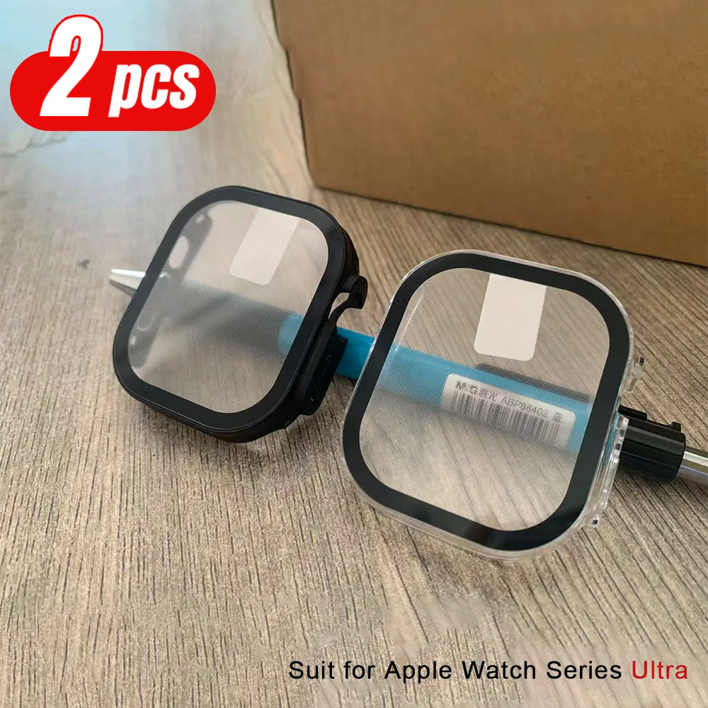 2PCS Black Tempered Glass Screen Protector For Apple Watch Ultra 2 Ultra2 Protection Case Cover ScreenProtector Accessories