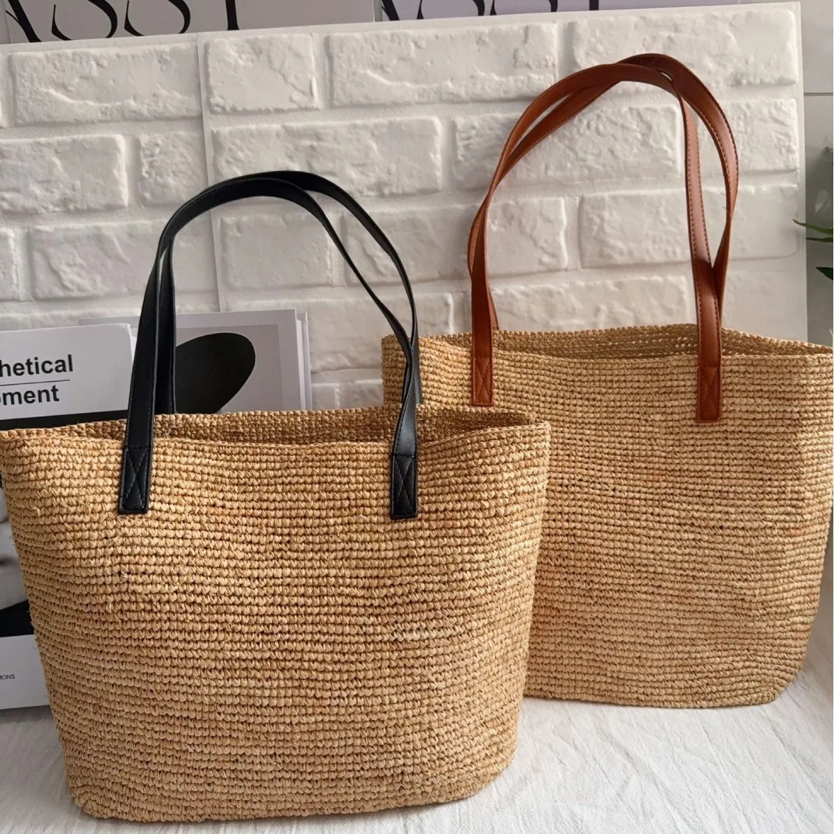 

Летняя пляжная сумка из рафии для путешествий и отпуска, соломенная сумка для женщин, ручная работа, плетеная сумка через плечо, сумка-ведро в стиле Бали, сумка-шоппер, тоут
