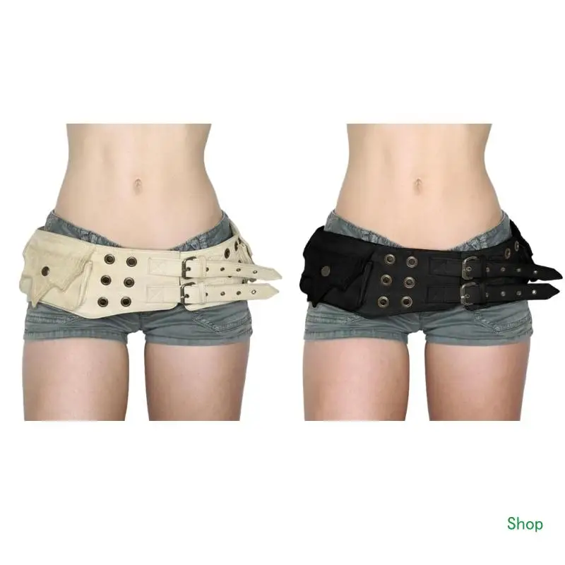 Dropship Men Teens Double Pin Buckle Waist Belt PU Western Waist Belt with Mini Waist Bag