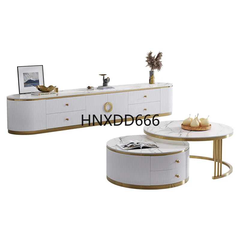 

Rock slab coffee table TV cabinet combination light luxury