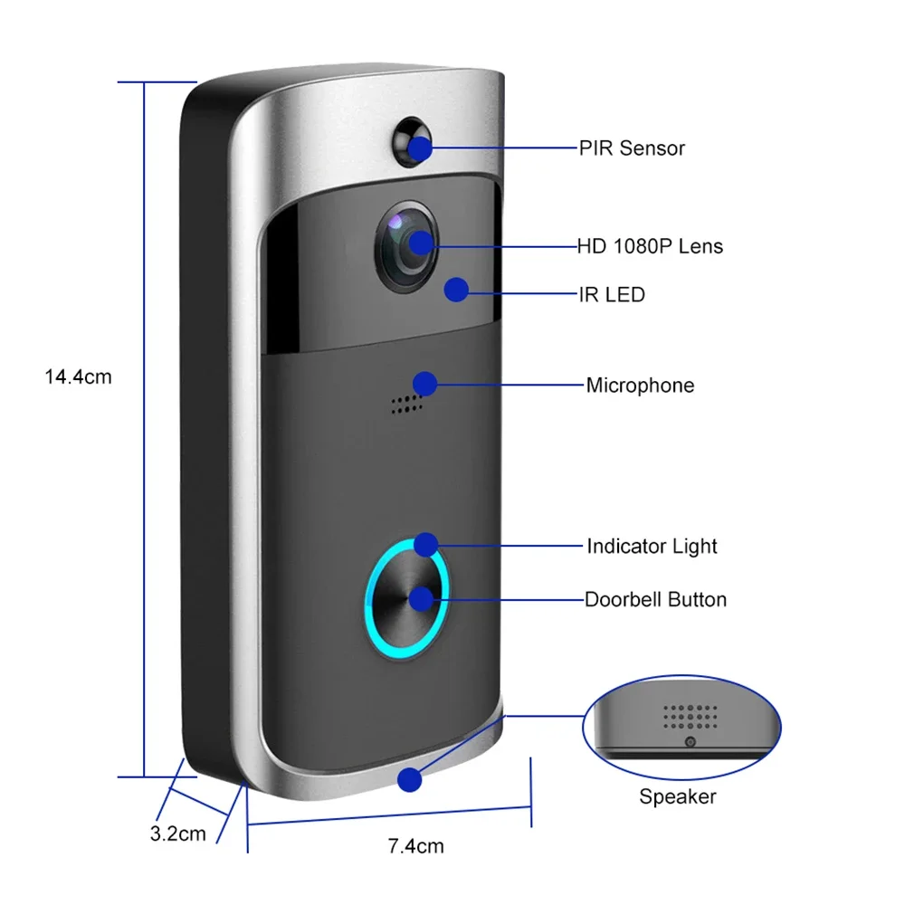 Sonnette sans fil pour maison intelligente, caméra de sécurité, interphone vidéo, vision nocturne IR, sonnette domestique à piles, Wi-Fi, 720P HD, AC, nouveau