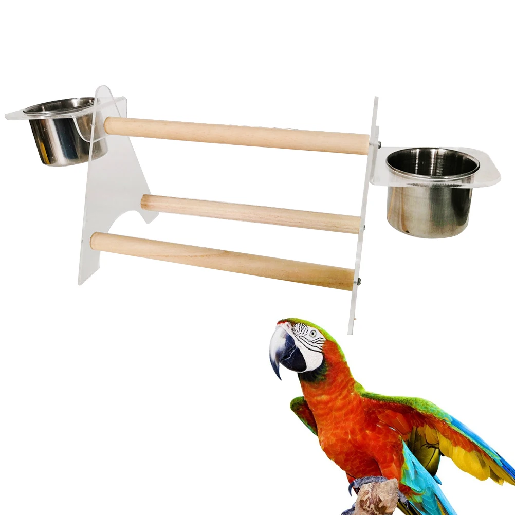 

Parrot Grinding Station Toys Feeder Supplies Bowl Tripod Design Stainless Steel Bowls Pet Bird Standing Scratching Boredom