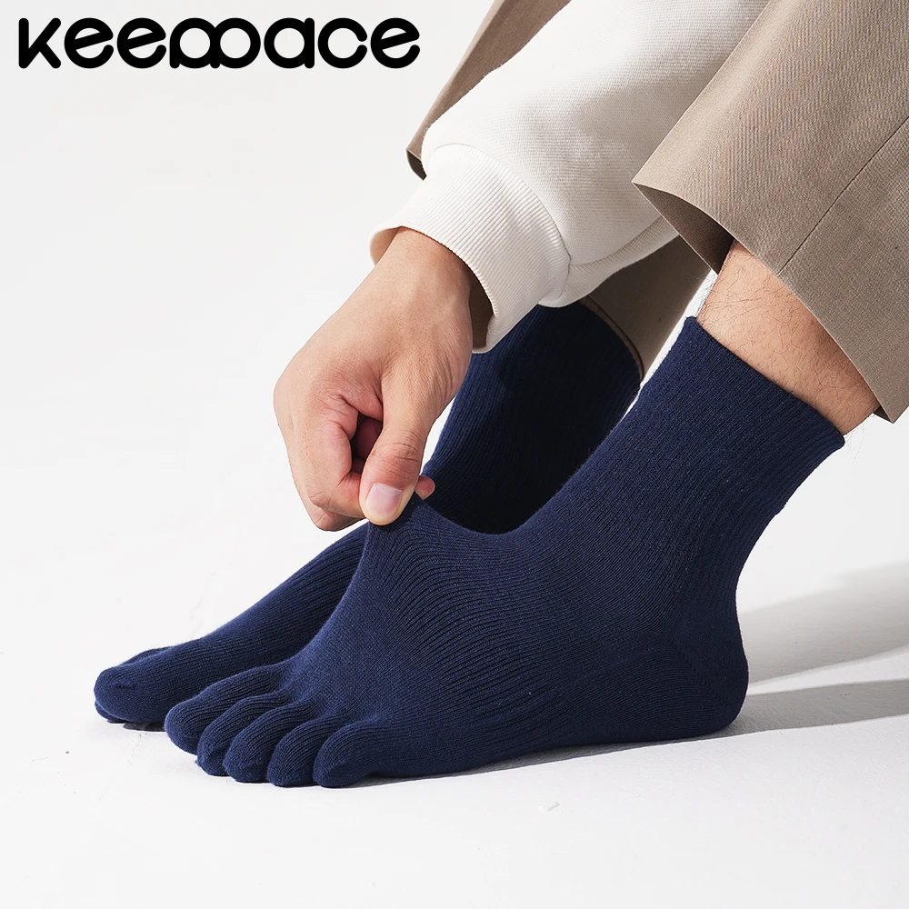 Keeppace 3 زوج بلون خمسة أصابع الجوارب الرجالية تنفس جوارب رياضية الرطوبة فتل اصبع القدم منفصلة الجوارب منتصف العجل الجوارب #3