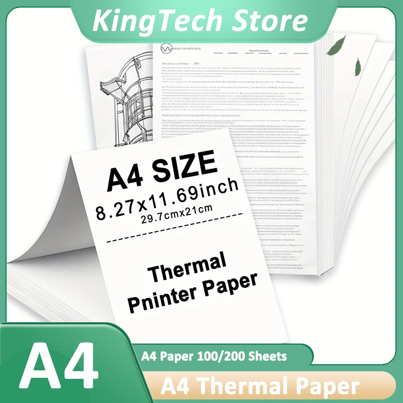 100/200 Sheets A4 Thermal Folding Paper Compatible with Portable A4 Thermal Printers, Ideal for Home, School and Office Printing
