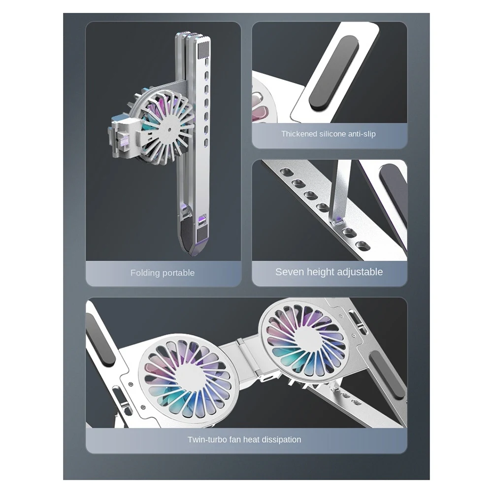 عملي-معدن سبائك الألومنيوم RGB LED ضوء 2 مروحة التبريد دفتر حامل الكمبيوتر المحمول قوس مكتب لدعم الهواء برو