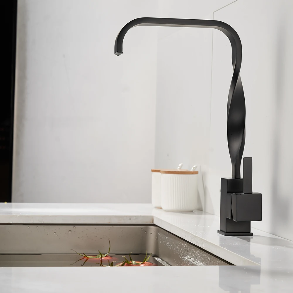 

Becola Black Bathroom Basin Faucet All Copper Creative Fried Dough Twists Flat Tube New Drawing Single Hole Cold And Hot Tap